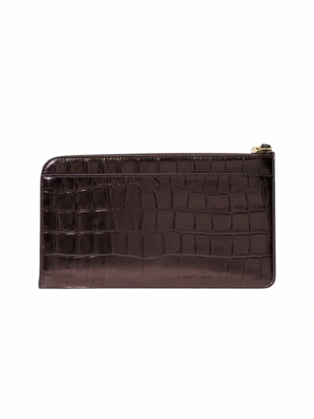 Kate Spade Lucy Croc Embossed Leather Medium L-Zip Wristlet In Hot Fudge NWT